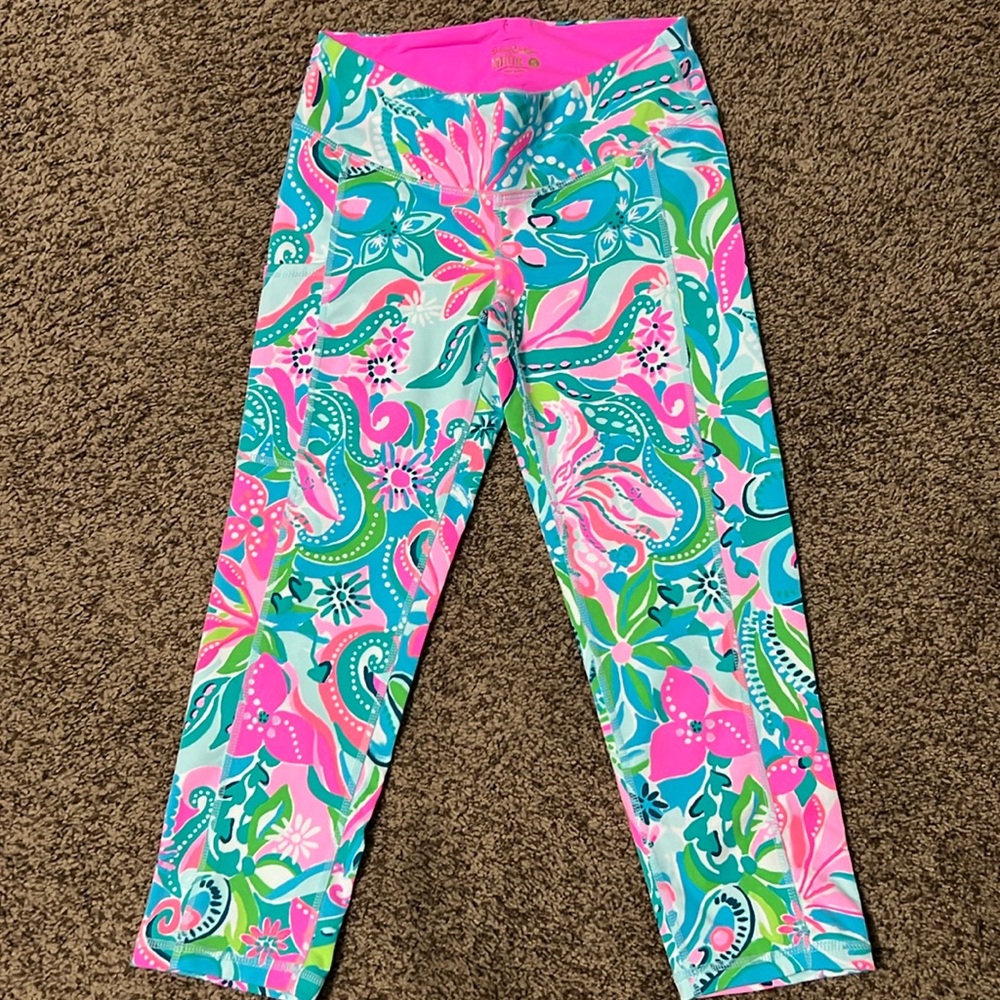 Lilly Pulitzer Luxletic Weekender Crop Turquoise Oasis Golden Hour NWOT